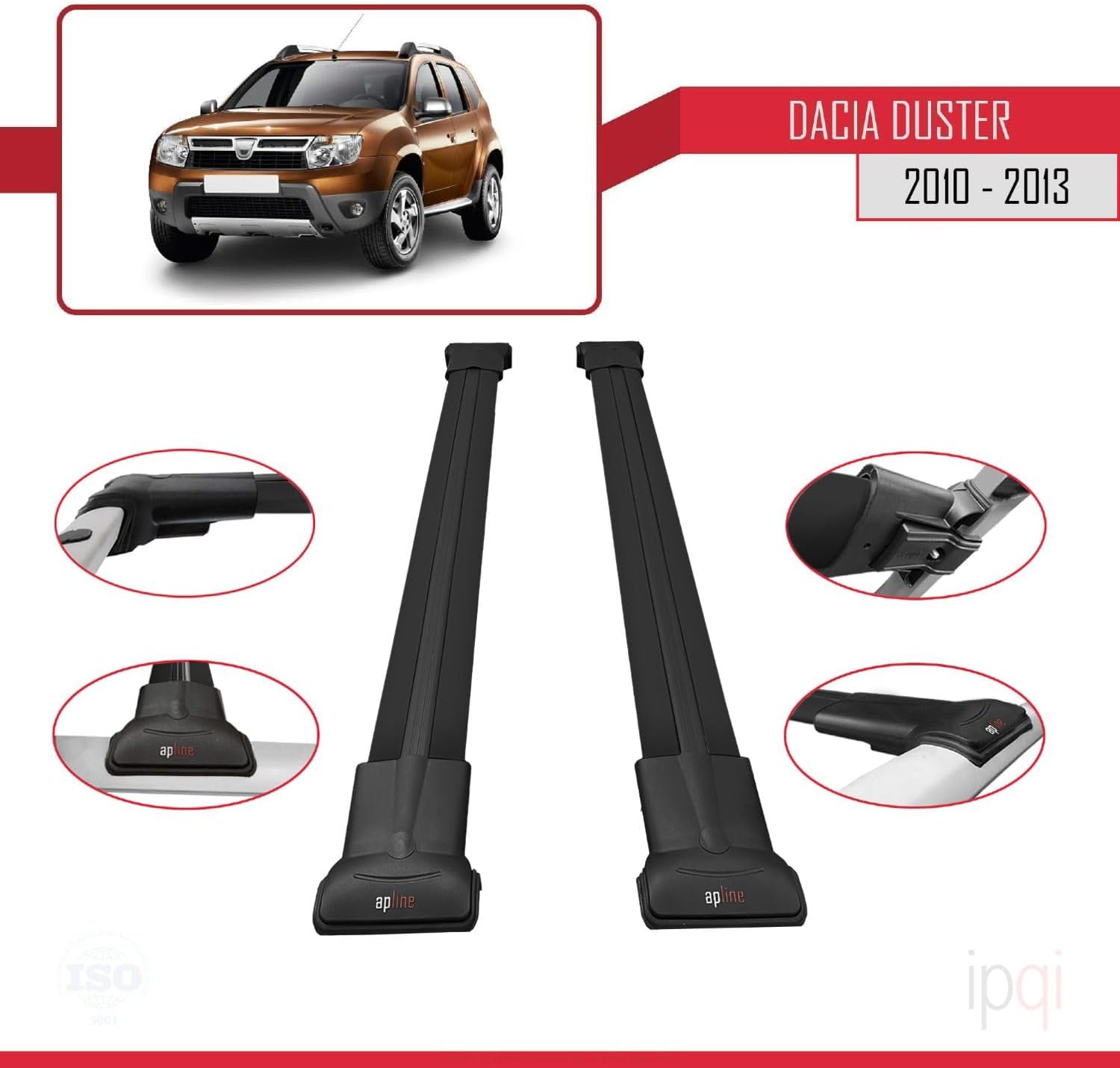 RE&AR Tuning Cross Bar Compatible for Dacia Duster 2010-2014 Roof Racks Car Top Luggage Carrier Rails Alu Black