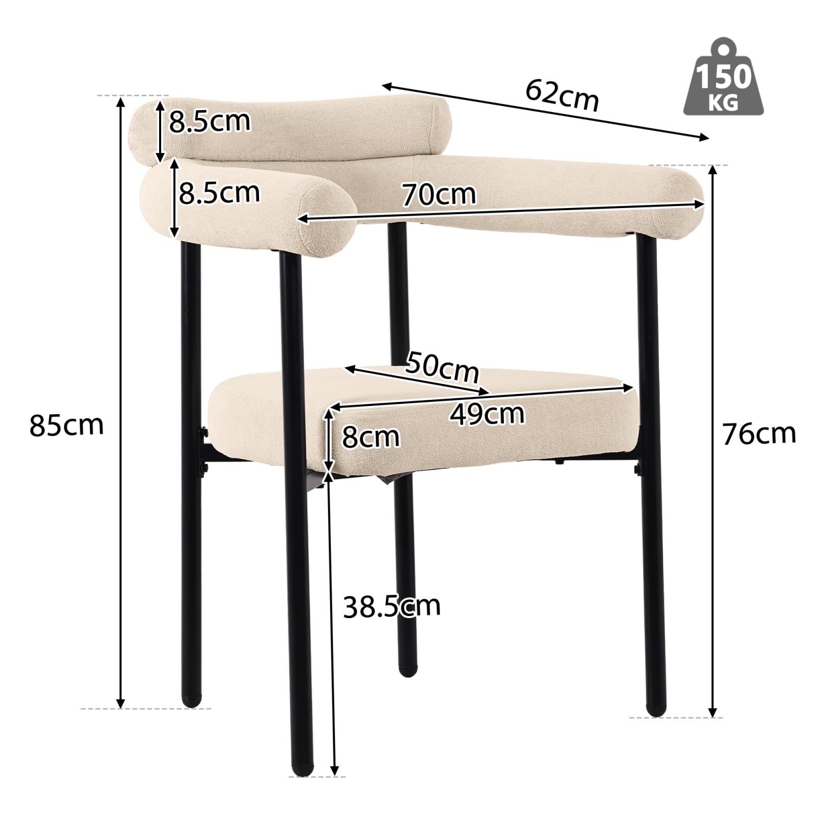 KOMHTOM Ensemble Table et 4 Chaises Salle à Manger, Table Rectangulaire 140x80 cm, Chaises en Velours, Pieds Métal Design, Style Minimaliste Moderne (Beige)