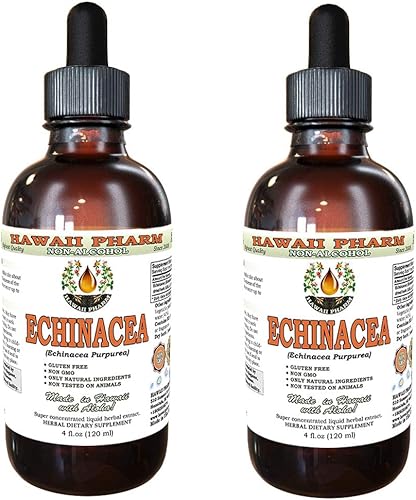 Equinácea sin alcohol líquido, extracto orgánico Echinacea (Echinacea purpurea) hierbas glycerite secas Hawaii Pharm Suplemento de hierbas naturales