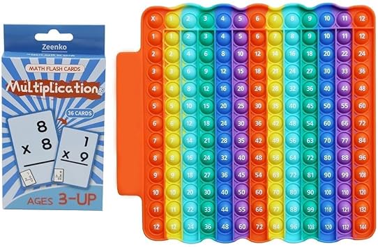 Multiplication Pop it 12x12, Times Table Toys with Math Flash Cards, Rainbow Poppet Fidget Chart Board, Learning Toy Stress Relief Fidgets for School Kid rainbowmathcard