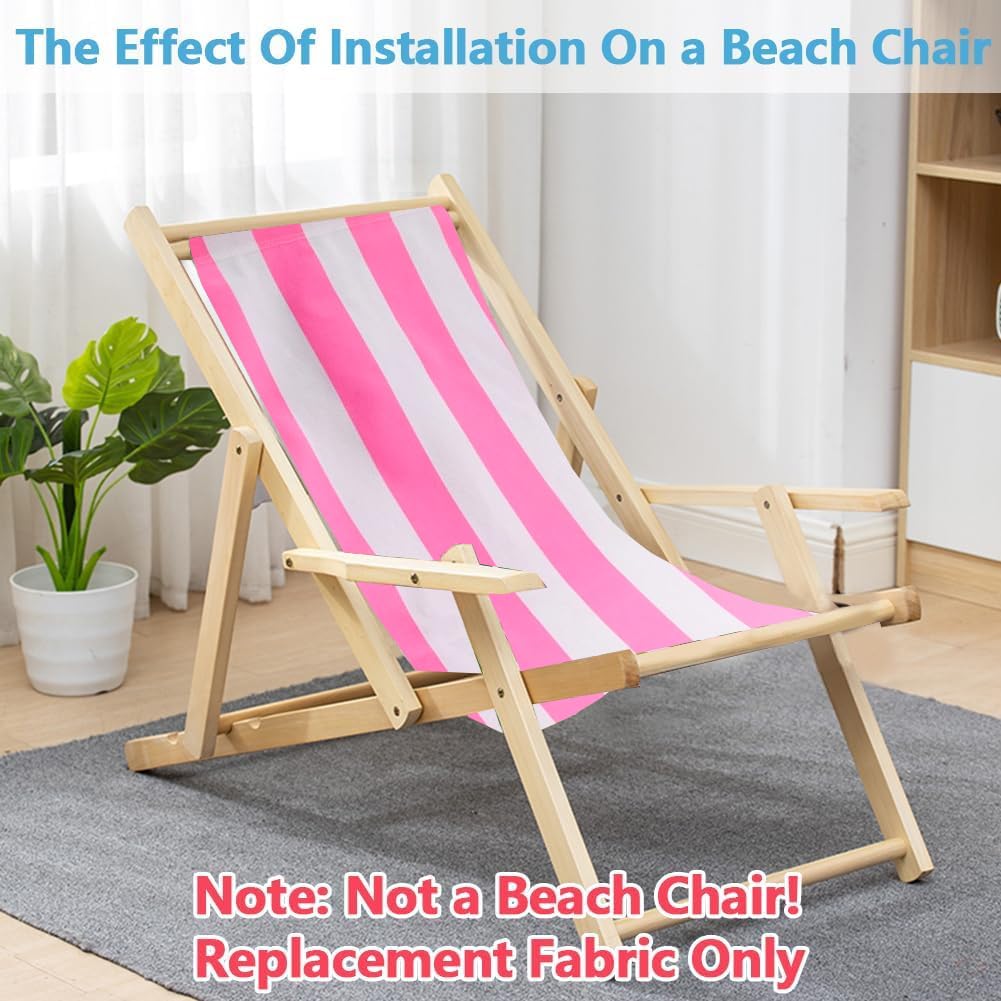 GORGECRAFT 120X43cm Beach Sling Patio Chairs Canvas Folding Chair Replacement Outdoor Chairs Cloth Replacements Hot Pink White Stripes Portable Reclining Sling Chair Fabric for Summer Vacation Garden - Image 3