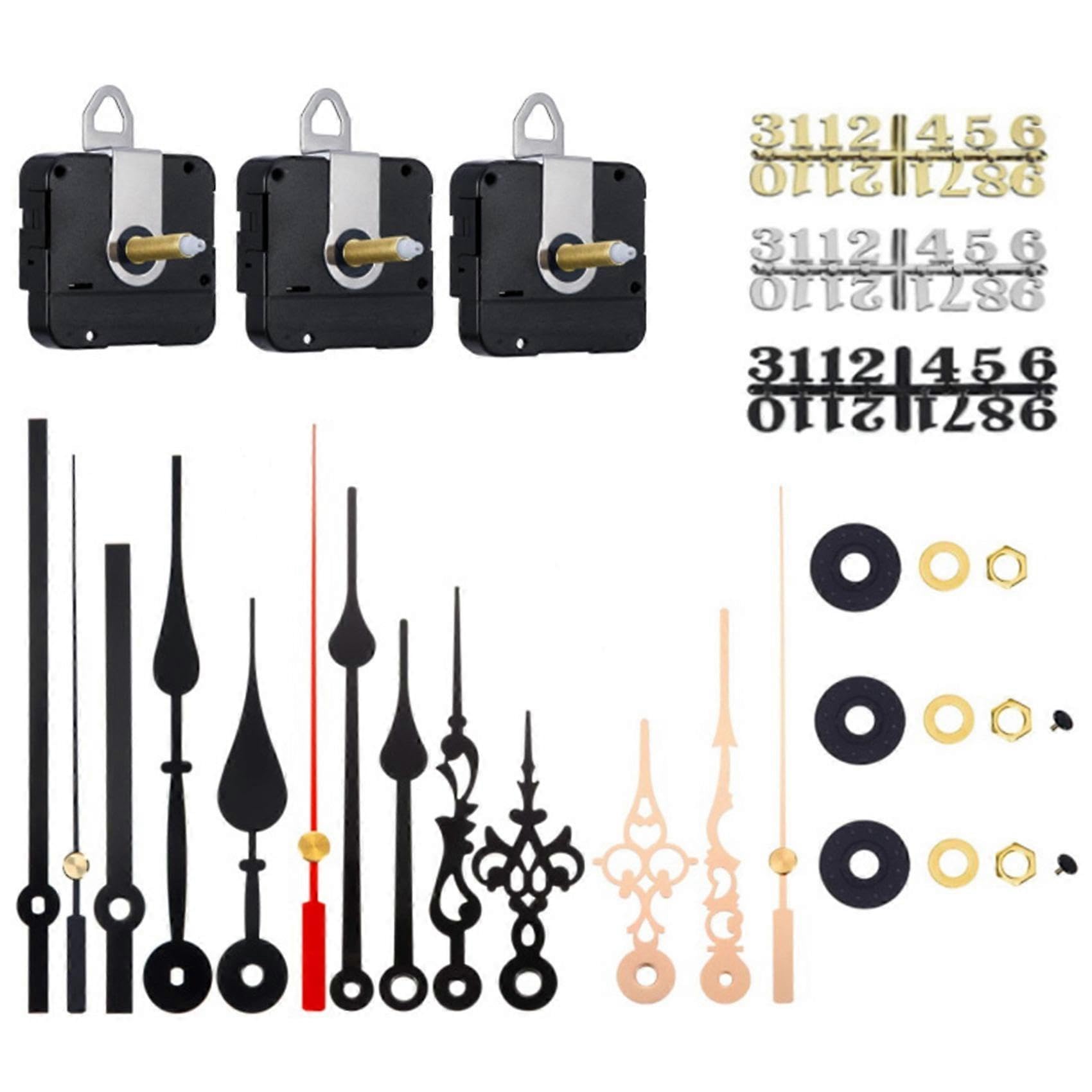 JOYHAPPST 3Pcs Long Shaft Quartz Clock Movement Mechanism with 5 Pairs Hands and Numerals Kit DIY Clock Parts