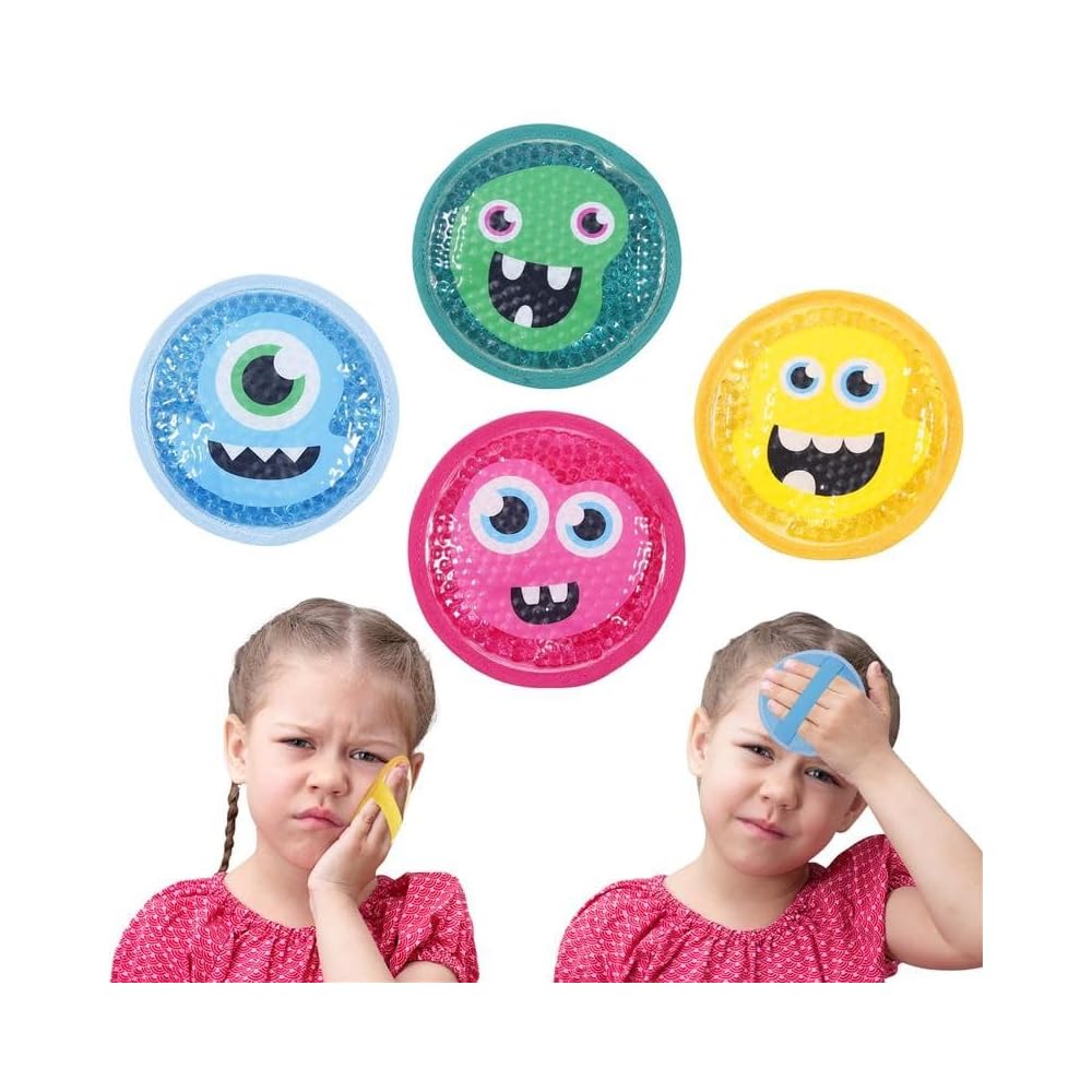 Magic Gel Kids Ice Packs for Boo Boos - Pack of 4 - Reusable Soft Ice Packs for Kids - Small Squishy Gel Pack for Baby or Toddler - Fun Cute Monster Design
