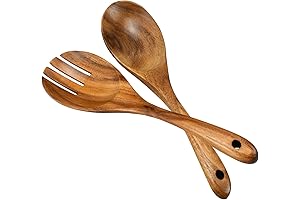Wooden Salad Tongs: 10.2in Premium Salad Spoon and Fork Set
