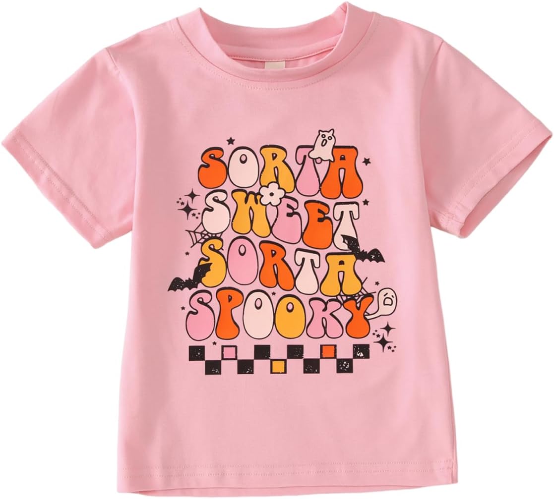 CM C&M WODRO Toddler Baby Girl Halloween T-Shirt Kid Sorta Sweet Sorta Spooky Shirt Spooky Season Fall Short Sleeve Tee Tops