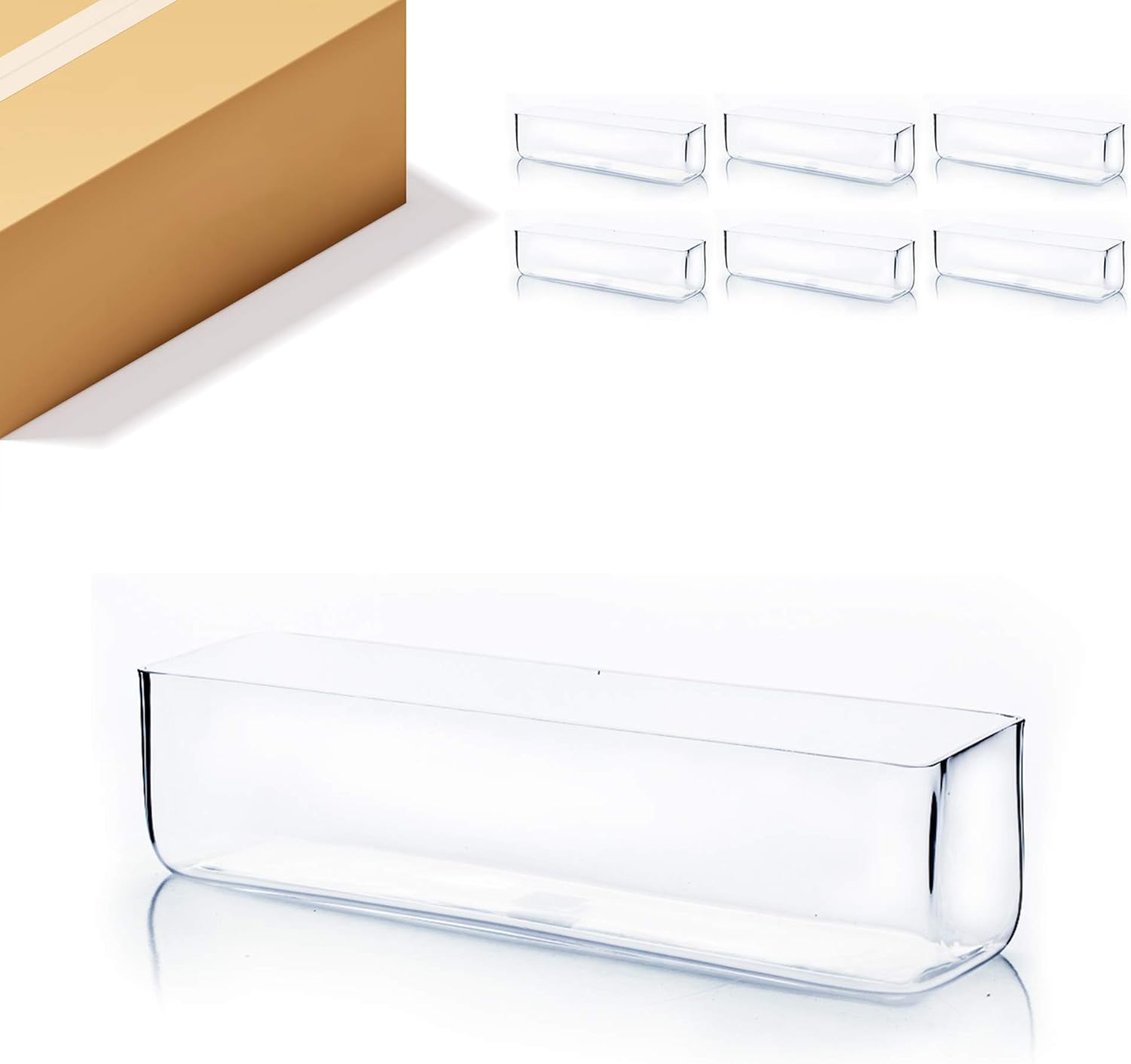 WGV Rectangle Block Glass Vase, Width 4", Length 16", Height 4", Clear Long Floral Container, Candle Holder for Home Office Wedding Decor, 1 Piece