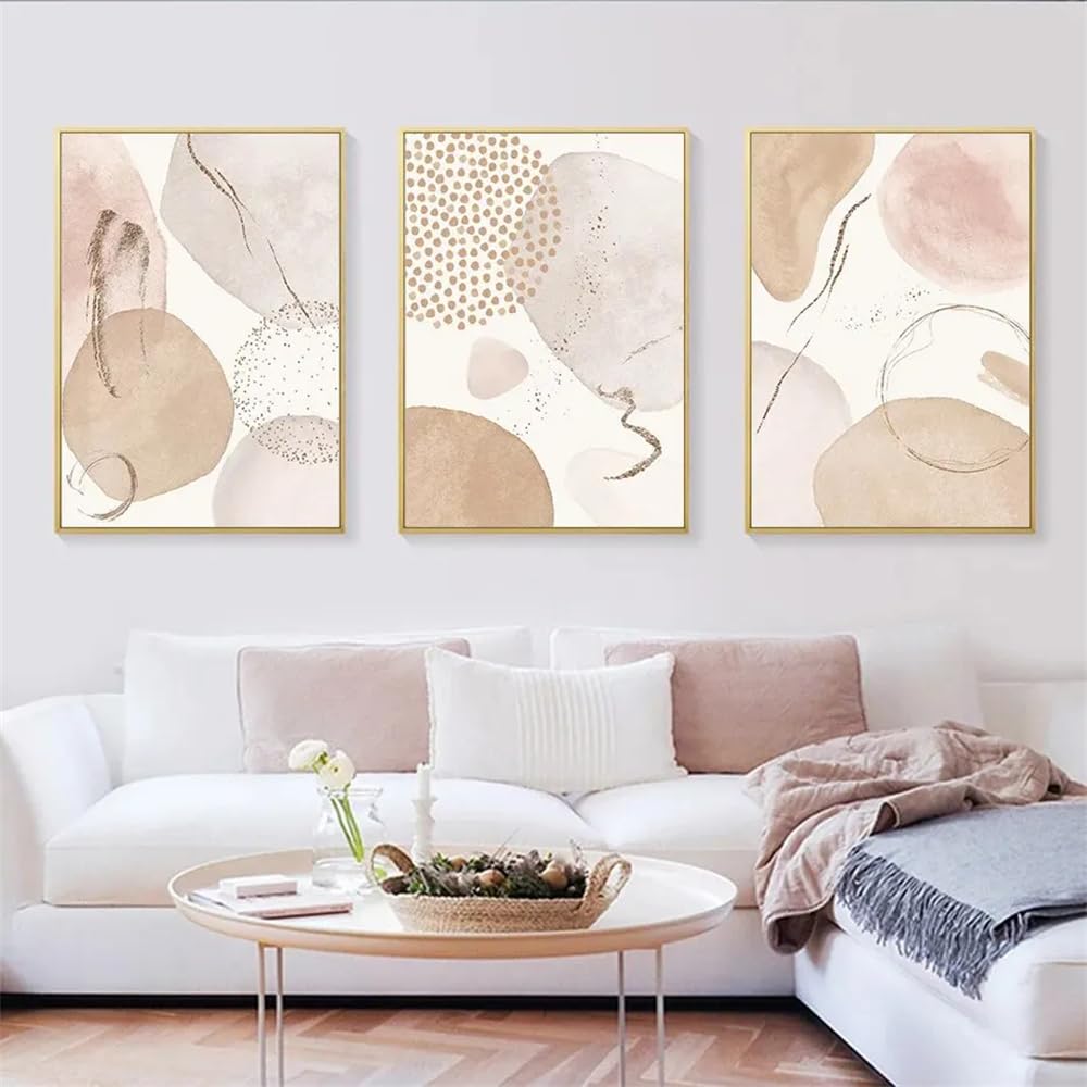 Impression Sur Toile Abstraite Géométrique Beige Marron 50x75cm X2 - Décoration Murale Moderne Sans Cadre
