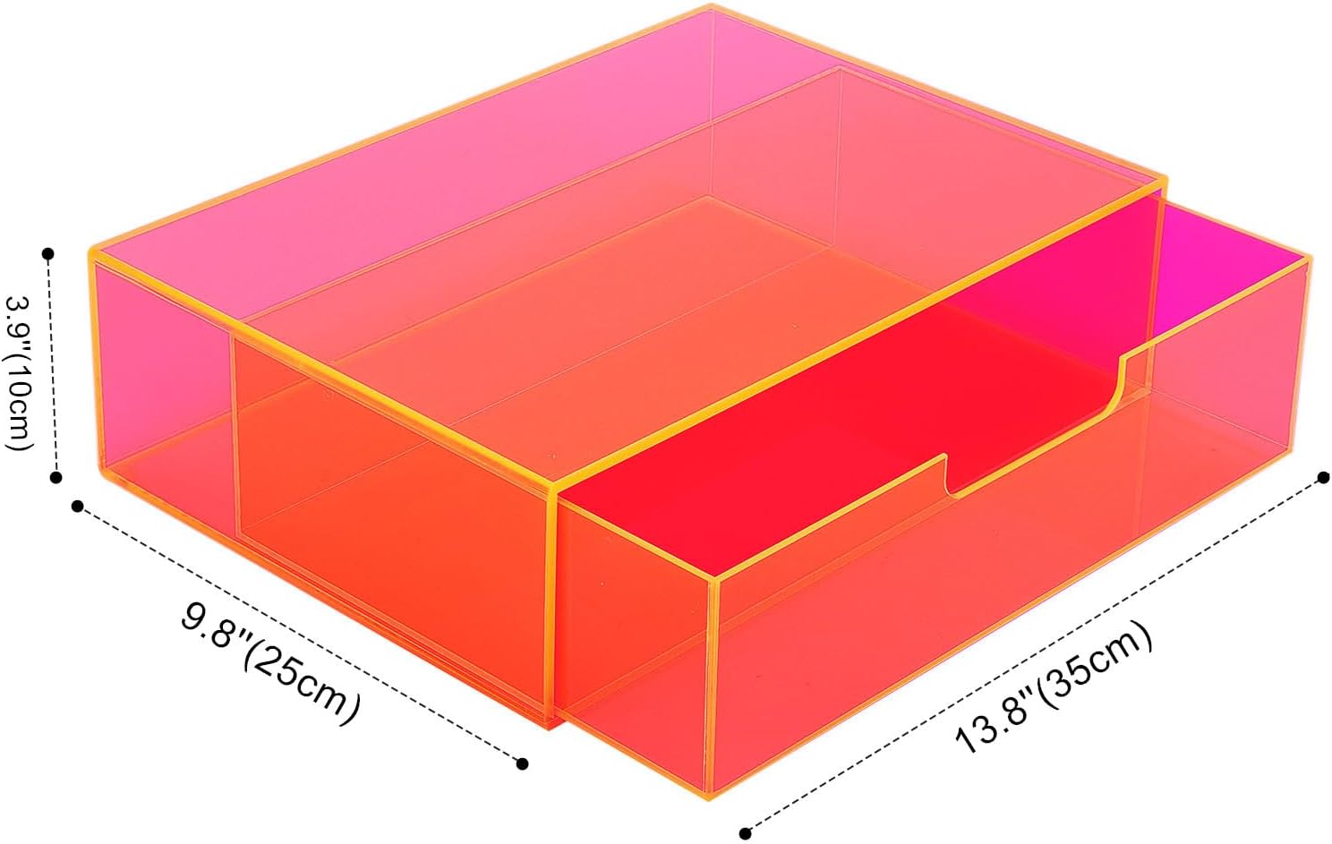 Gelite Acrylic Desk Organizer with Drawer for Makeup Vanity Stackable Desktop Storage Box for Office Supplies, 13.8 x 9.8 x 3.9’’, Neon Pink