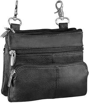 SILVERFEVER Leather Bike Rider Accordion Bag Cross Body Belt Phone Pack Pouch Black w Pck