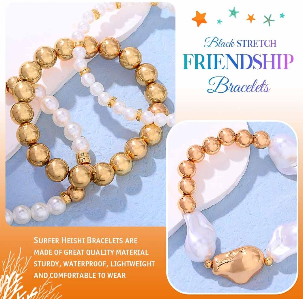 GORTIN Gold Stretch Bracelets for Women Beaded Stackable Bracelet Set Pearl Strand Bracelets Accessories for Women (L-Beaded-5 PCS, Free size) - Image 7