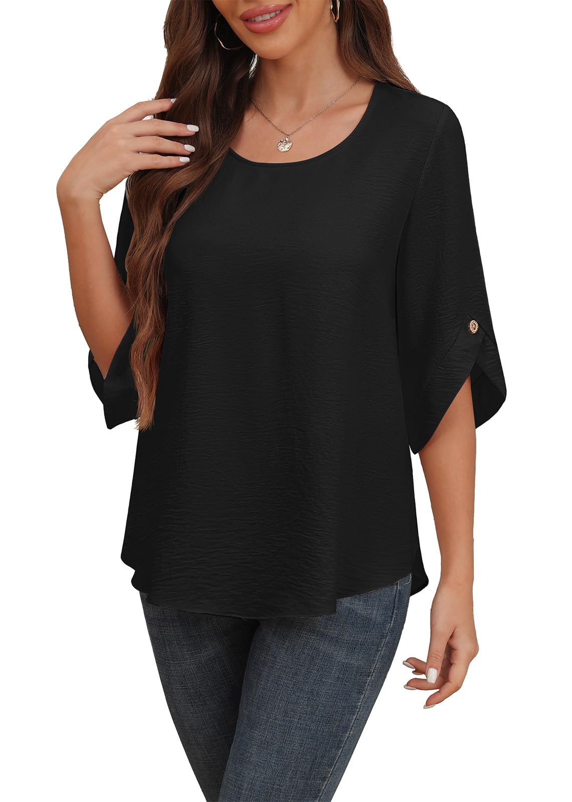 Askyes Women's 2026 Summer Chiffon Blouses Bell Short Sleeve Tshirts Casual Loose Flowy Dressy Work Tops for Leggings Blouse