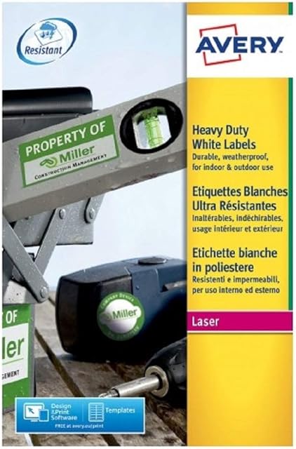 Avery L7063-20 (99.1 x 38.1mm) Extra-Strong Adhesive Heavy Duty Weatherproof Labels, 14 Labels Per A4 Sheet, White