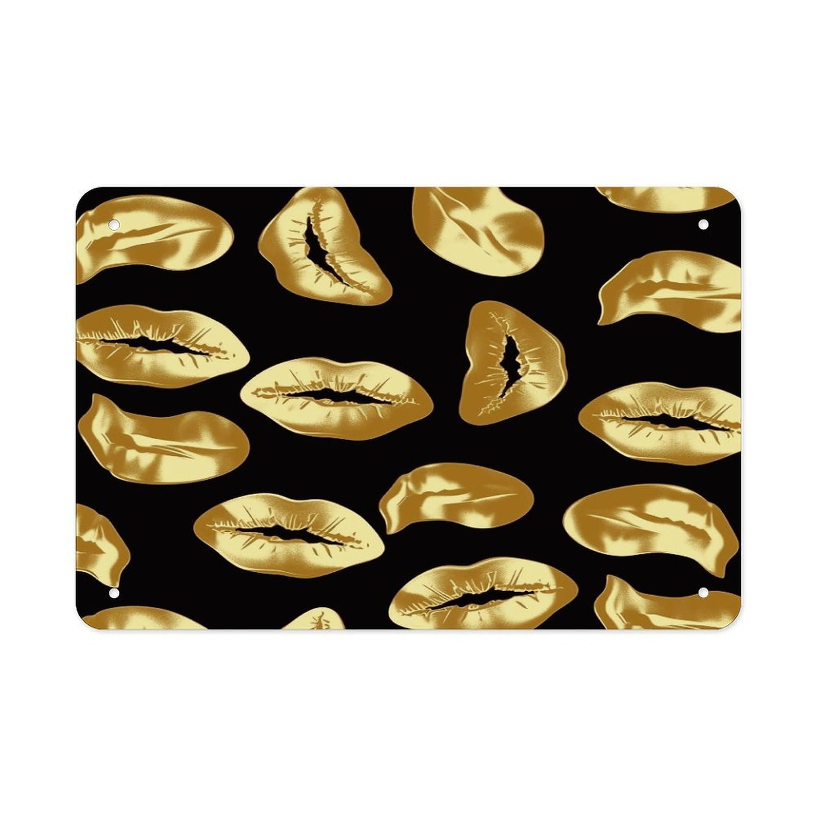 Fekiloot Style Gold Lips Metal Signs Wall Art Tin Sign