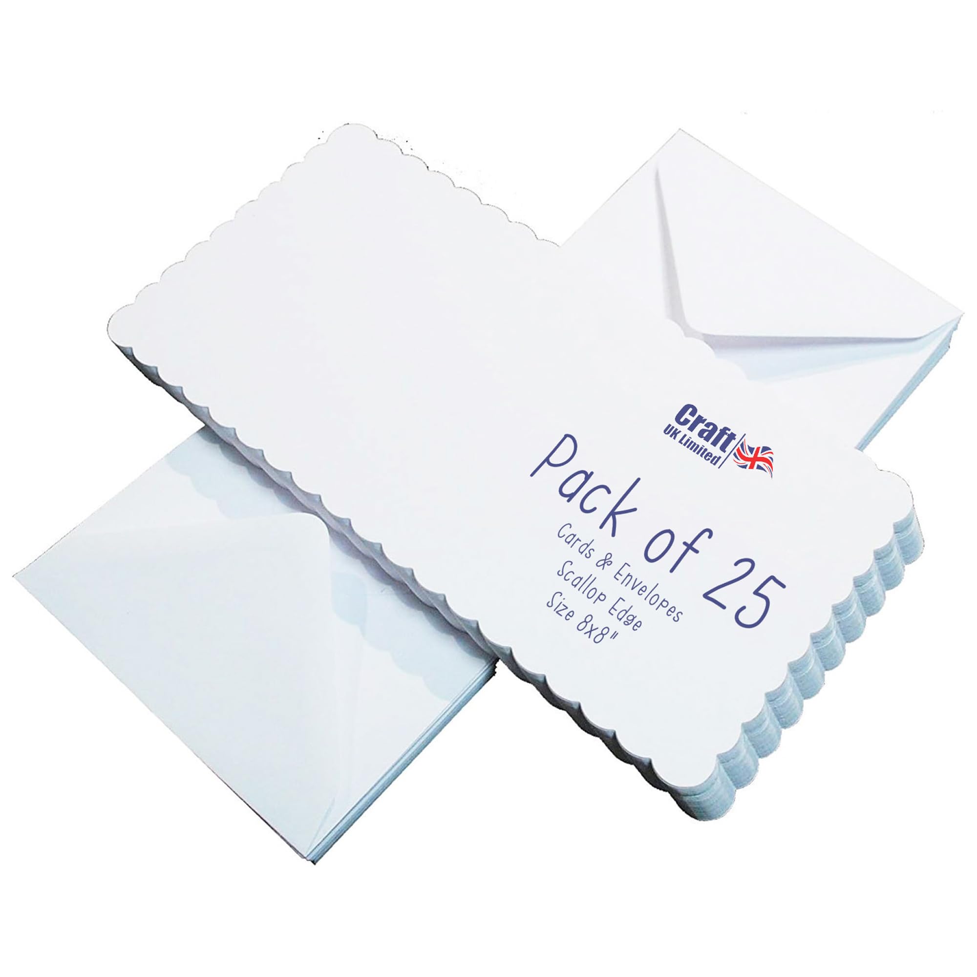 25 x 8"" x 8"" WHITE SCALLOPED BLANK CARDS & ENVELOPES CARD MAKING CRAFT 839