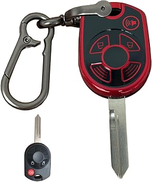 for Ford Key Fob Shell Remote Key Fit for Ford C-Max Edge Escape Expedition Explorer Five Hundred Flex Focus Freestyle Fusion Mustang Taurus Transit Connect 3 Buttons Black-Red