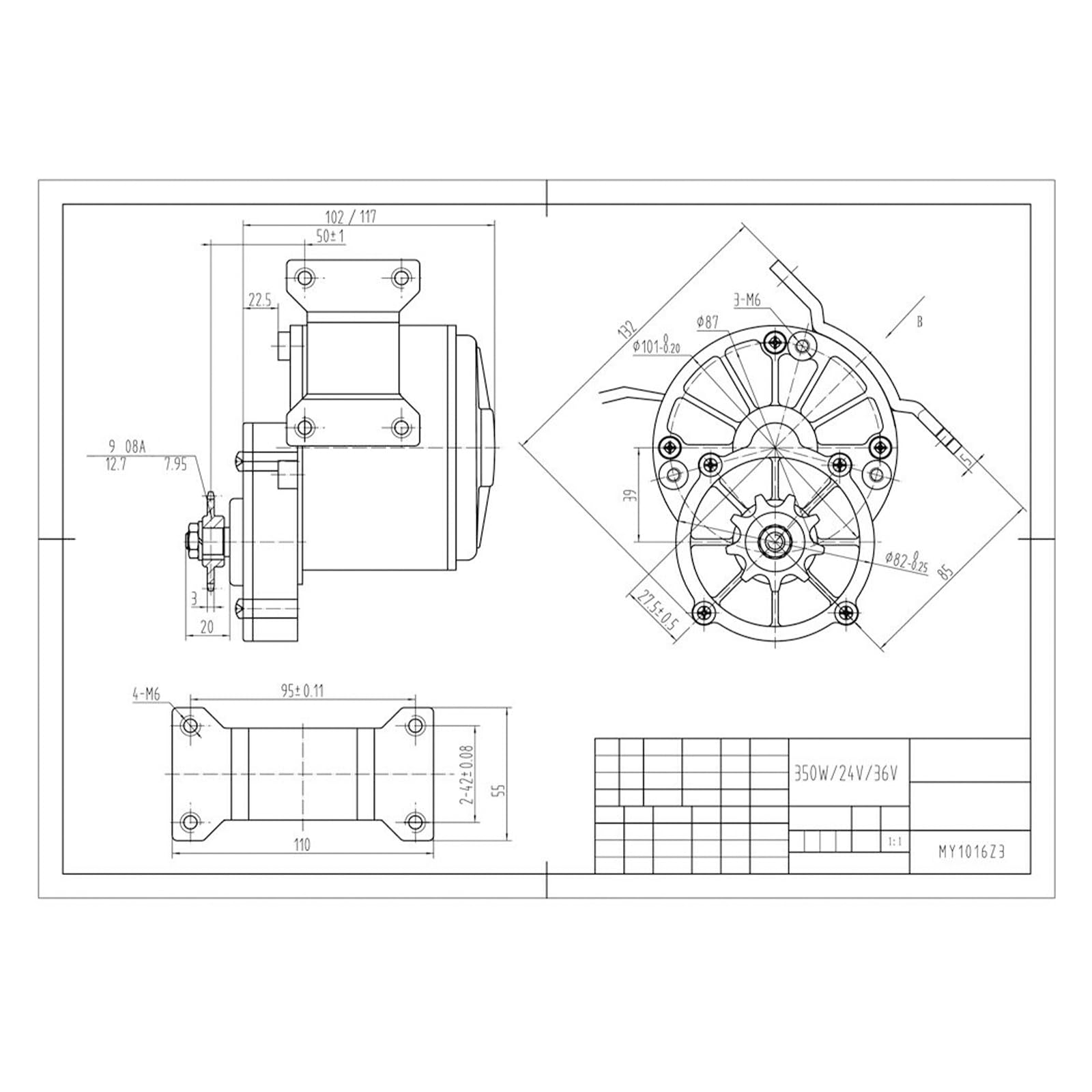 Kit de conversión eléctrica de 24 V 250 W, 330 rpm, motor de bicicleta eléctrica, kit de conversión de motor de bicicleta, kit de motor de cepillo, juego de motor de cobre para la mayoría de