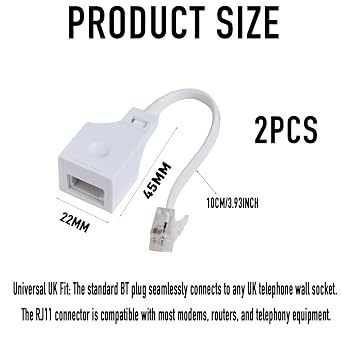 DAQUN 2 Pcs RJ11 to BT Adapter, VOIP Phone & Internet Broadband Adapter, Telephone Landline Converter for Fax Modem Router Connection (White)