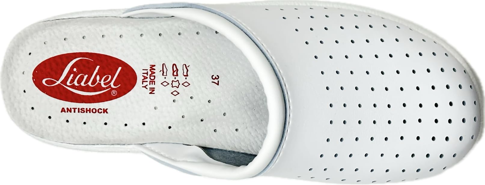 Zuecos sanitarios profesionales, piel blanca perforada, cómodos y ligeros