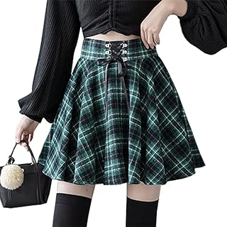 Sponsored Ad - Kinghua Womens Warm Wool Plaid Mini Skirts High Waisted Lace Up Pleated Skater Skirts