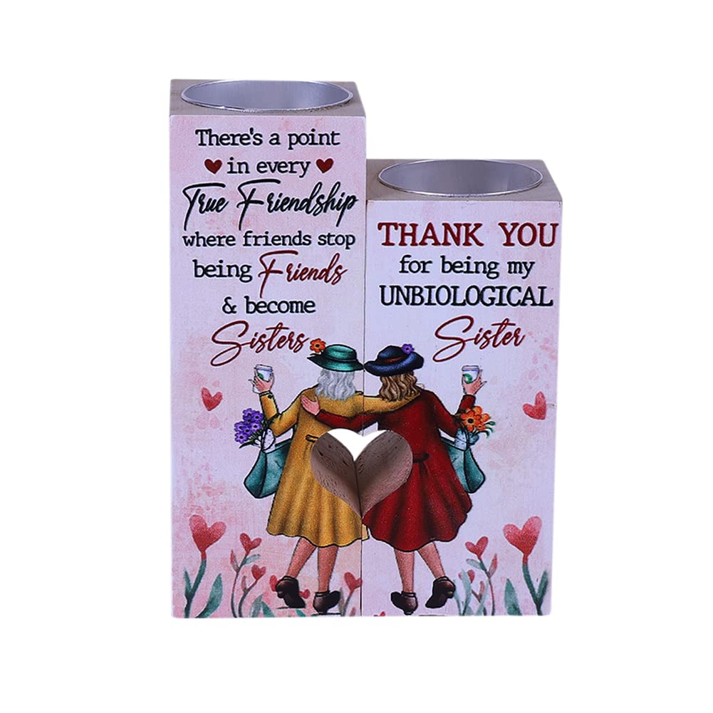 ChYoung Heart Shaped Candle Holder, Wooden Tea Light Candle Holder Craft Ornament Decor for Home Living Room Bedroom Office, Gifts for Bestie Friends Girls Sisters Mom