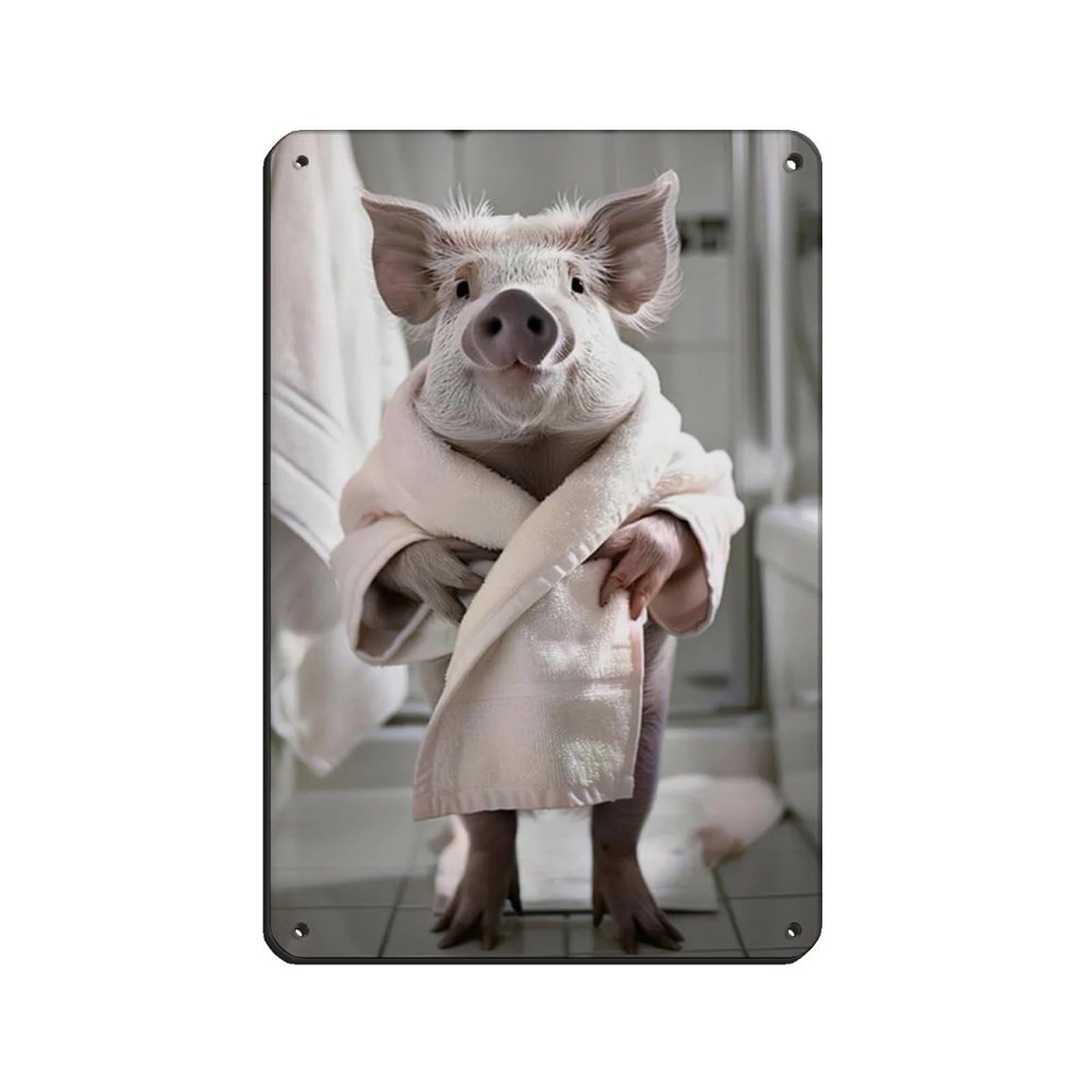 Funny Pig in Bathrobe, Bathroom Art Tin Sign Vintage Metal Pub Club Cafe Bar Home Wall Art Decoration Poster Retro 8x12inch(20x30cm)