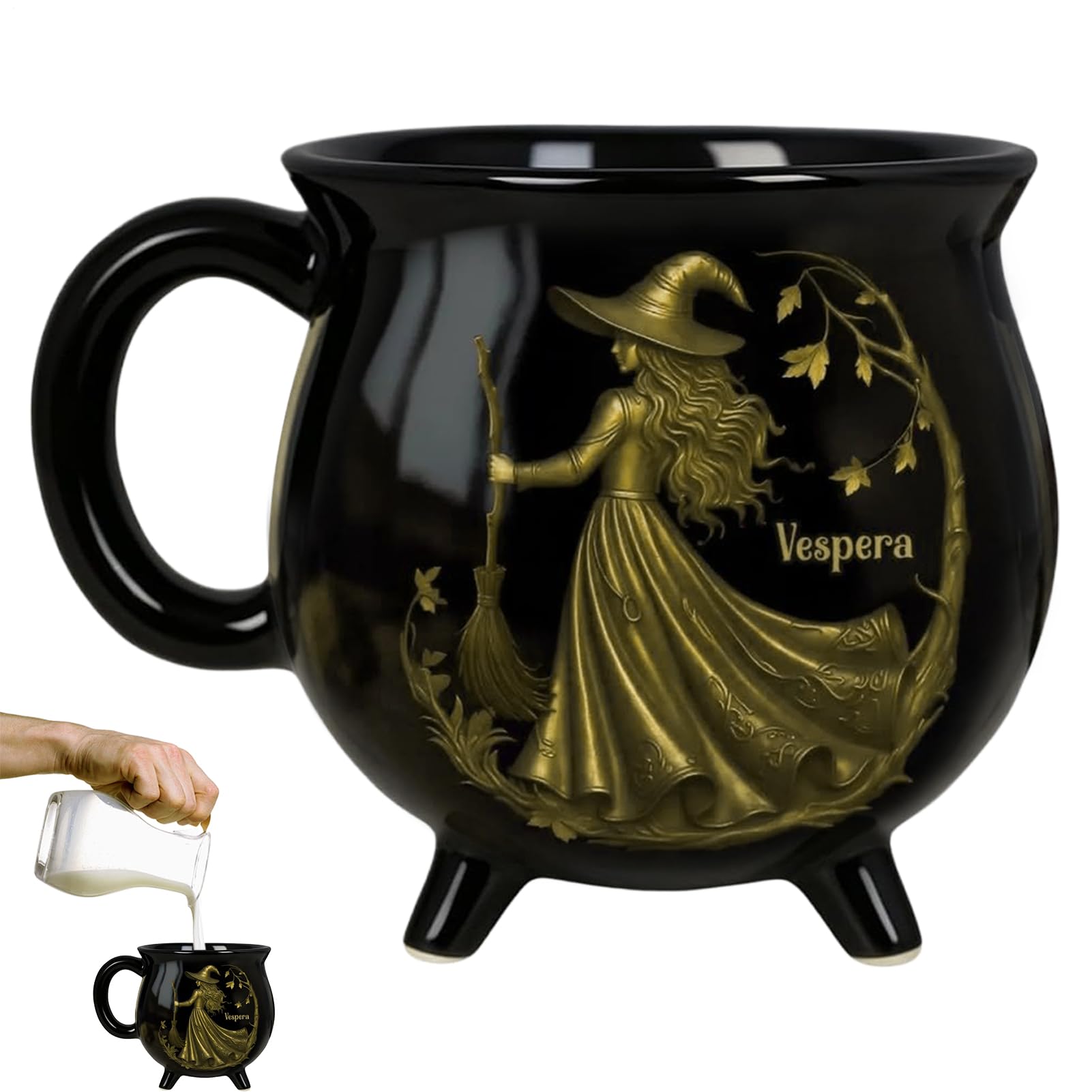 350ML Witch Cauldron Mug - Personalised Gothic Halloween Coffee Cup with Custom Name | Halloween Tea Mug Gift for Women | Home & Office Gothic Decor