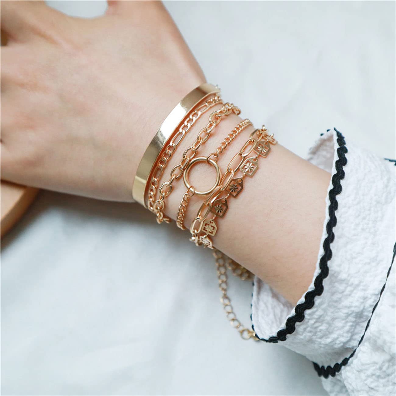 Pulseras para Hombres Pulseras para Mujeres Pulseras de Acero Inoxidable Mezclar y Combinar Juego de Hebillas Redondas geométricas de Varios Elementos