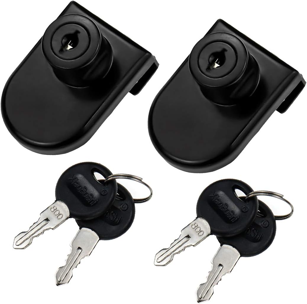 No Drill Glass Lock 2 Sets Black, for 0.2-0.3 inch Glass, Key Alike - Door to Board Mounting, Rectangular 1.38 x 1.26 Inch, Zinc Alloy for Showcase Display Cabinet or Jewelry Case