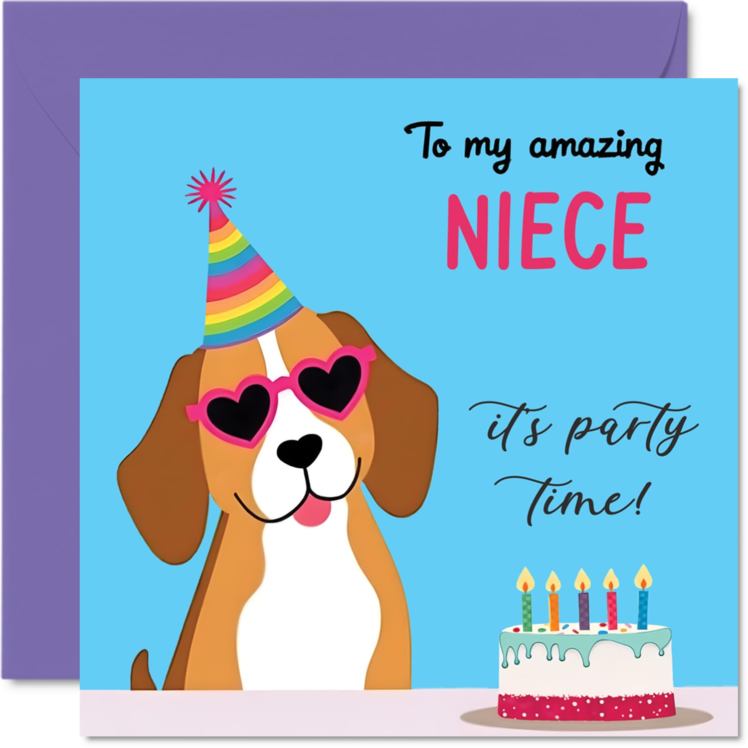 Niece Birthday Card - Doggy Party - Happy Birthday Card for Niece from Auntie Uncle, 145mm Dog Lovers Bday Greeting Cards