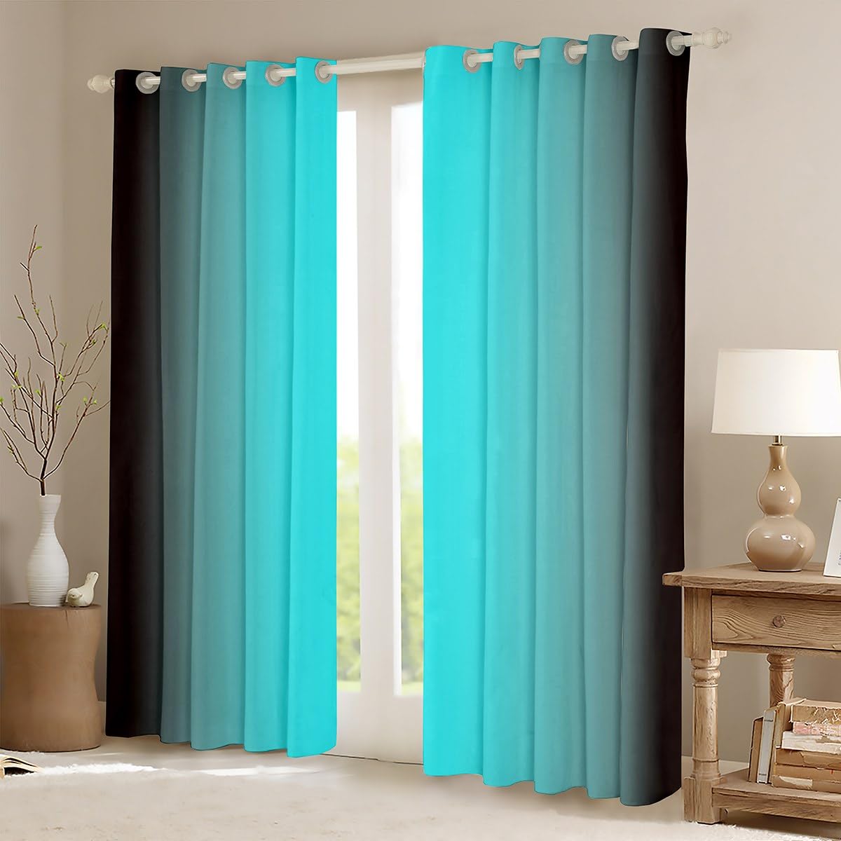 Homemissing Blue and Black Darkening Drapes Gradient Style Curtains for Bedroom Living Room For Kids Women Men Ombre 30%-50% Blackout Curtains Geometric Window Treatments W46*L54 - Image 2