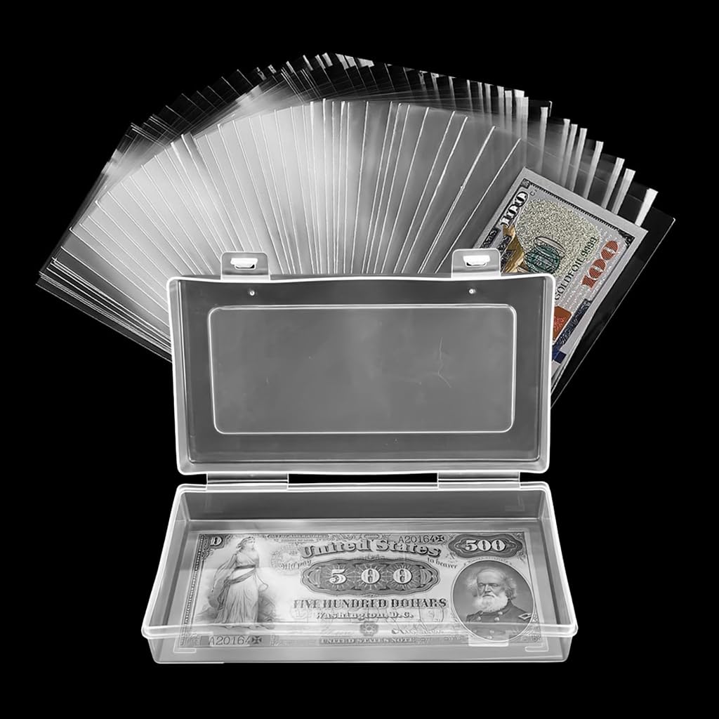 ZIBUYU® 100Pcs Cash Envelops with Clear Money Saving Box, Transparent Reuseable Waterproof Stainproof Money Box, Money Holder Plastic Sleeves for Paper Dollar Bills, Slab Holder, Banknote-image-46