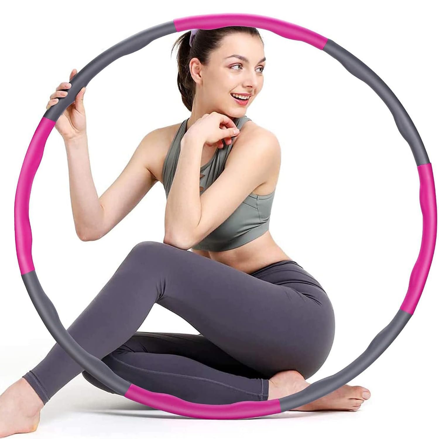 Weighted Hula Hoop, 8 Section Exercise Hula Hoop with Soft Padding and Wavy Ridges, Adjustable Detachable Hoola Hoop, Hula Hoops for Adults Weight Loss, Fat Burning, Home Gym Workout