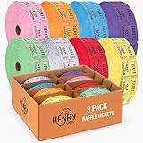 50/50 Raffle Tickets Double Roll - Bulk Box of 8 Colors - 2000 Ticket Count Per Roll - Easy Tear Away Stubs for Contact Info - Raffle Drum Tickets Roll for Drinks, Carnival, Chinese Auction, Events