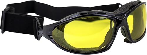 Miniatura 4 de Birdz Gafas de sol Thrasher acolchadas para motocicleta para hombres y mujeres, marco negro con lentes amarillas convertibles para gafas