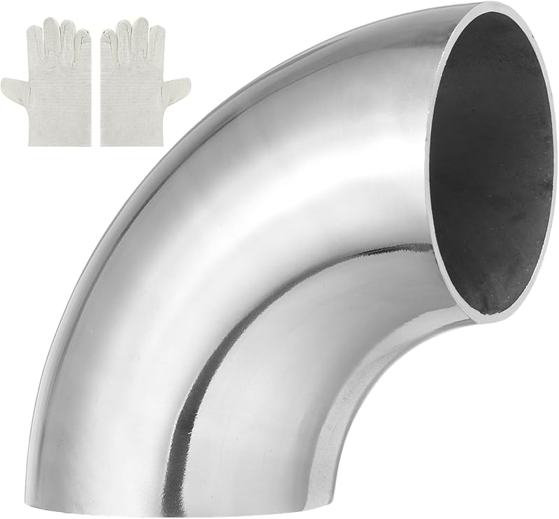 Curva de escapamento em aço inoxidável 304 MECCANIXITY 90° com dobra mandrilada, Ø externo 42 mm – Kit com 2 e luvas