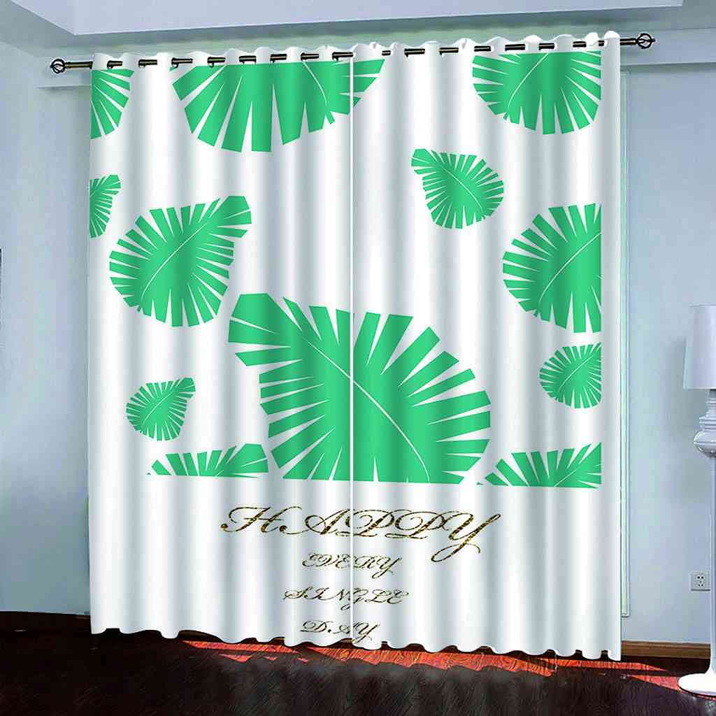 Rideau occultant motif feuille verte 3D isolant thermique pour un salon moderne
