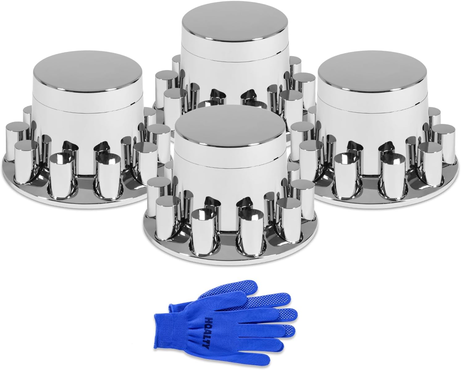 Axle Cover Chrome ABS Flat Top Combo Kit with 33mm Thread-on Lug Nut Covers 2 Front and 4 Rear Axle Wheel Covers and Removable Center Caps for Semi Trucks