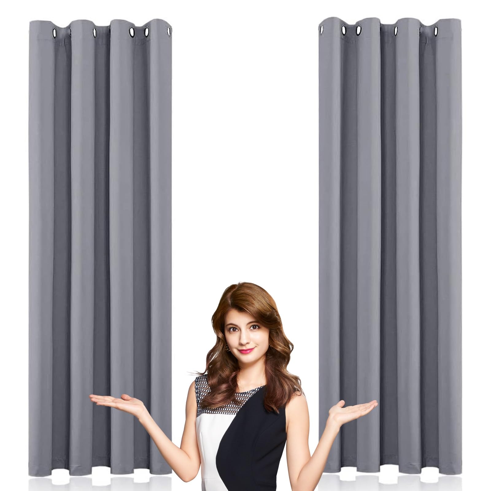 WUXXIANG Blackout Curtains Door Curtain 50 x 60 cm Sunlight Blocking & UV Protected, Blackout Curtains Pencil Pleat Curtains, with Matching Tie Backs, for Living Room/Kitchen, Light Grey