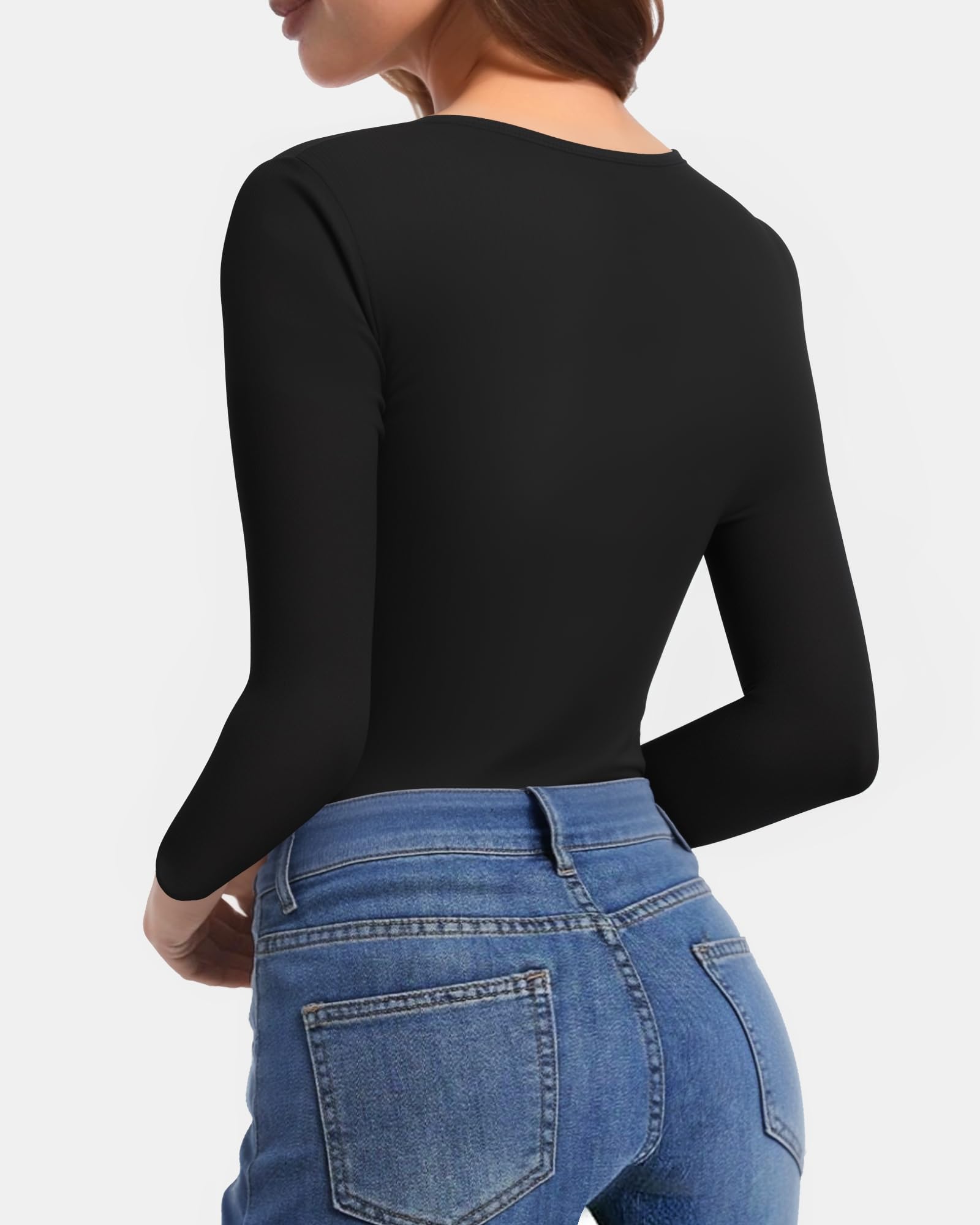 CLOZOZ Camisetas con cuello en V para mujer, ajustadas, ajustadas, básicas