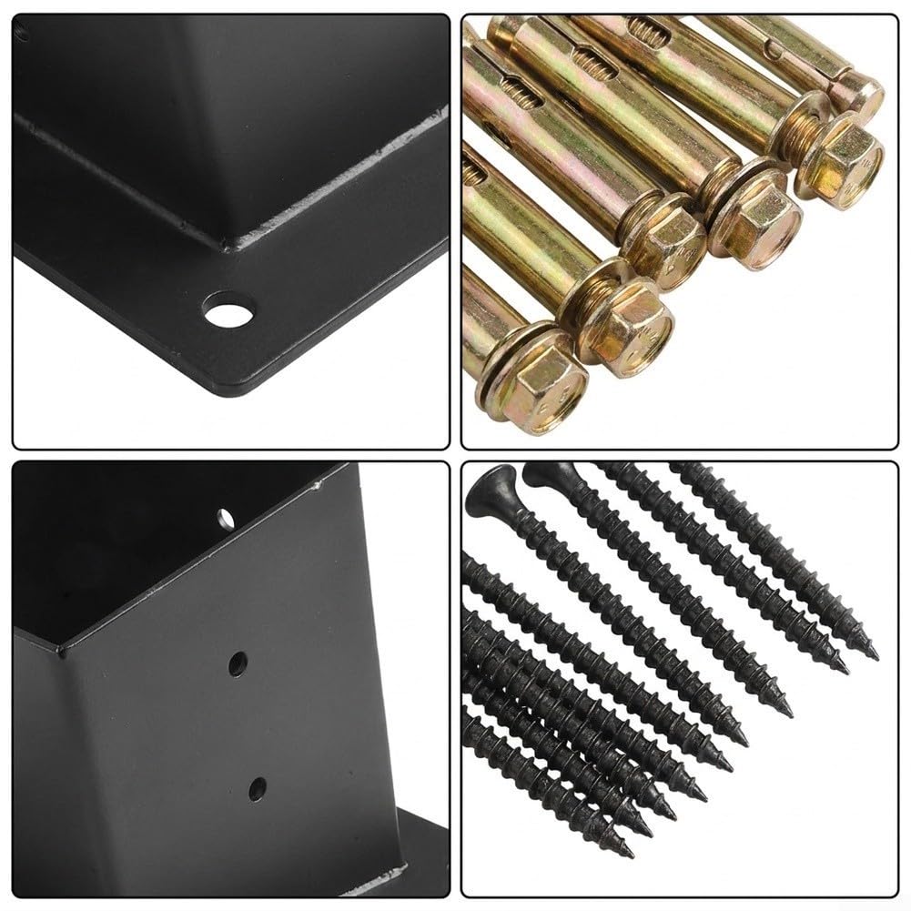 Schrägdach Pergola Wandhalterung für 4x4 Zoll Stahl Schwarz Schrägdach(4pcs) | Für Schrägdächer, stabile Stütze, schwarze Pulverbeschichtung, passt auf für 4x4 Pfosten, inkl. Montageschrauben