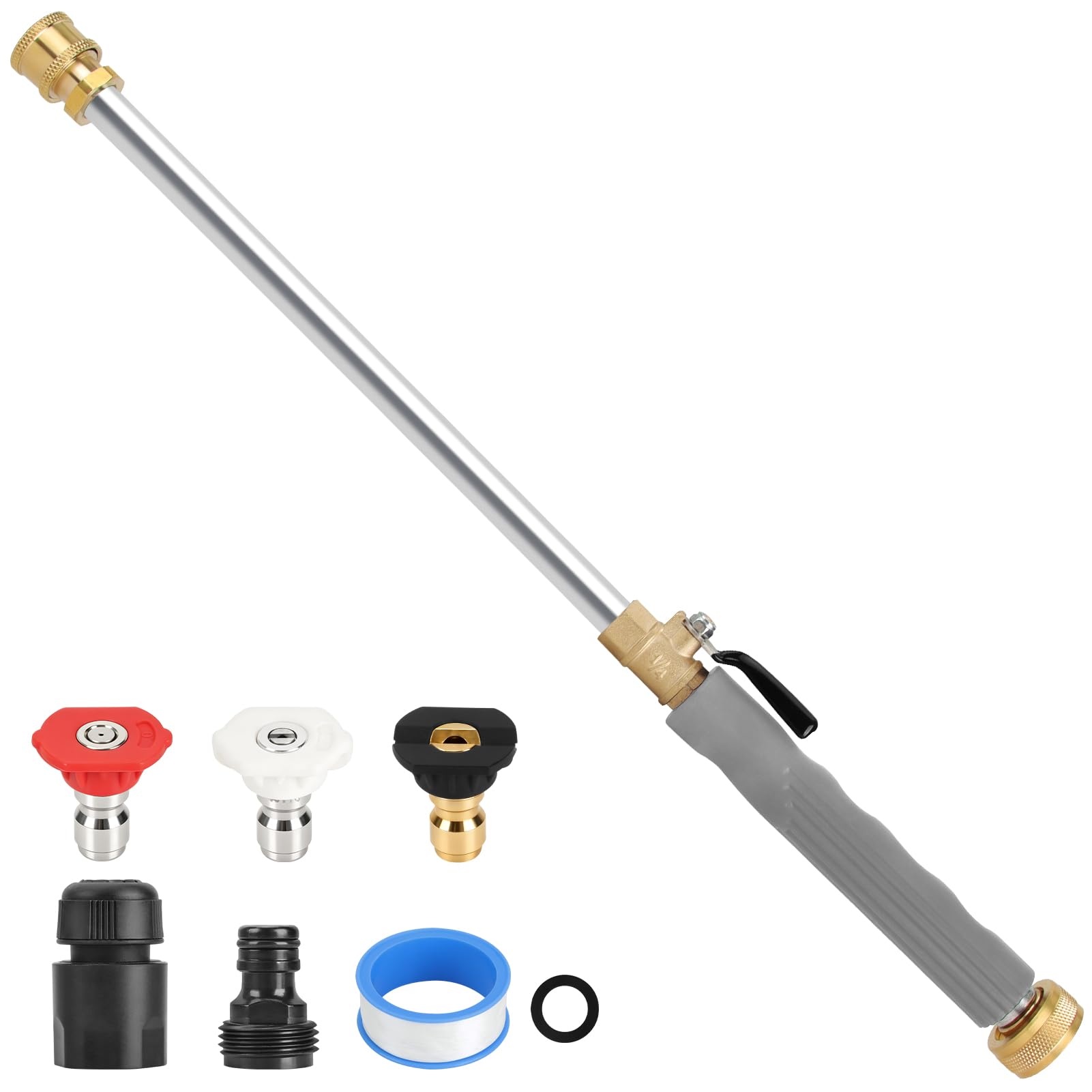 2026 Upagraded Jet Nozzle Power Washer for Garden Hose, Pressure Washer Wand with 3 Different Nozzles and Hose Quick Connectors for Car, Patio,Pet,Window, Grey