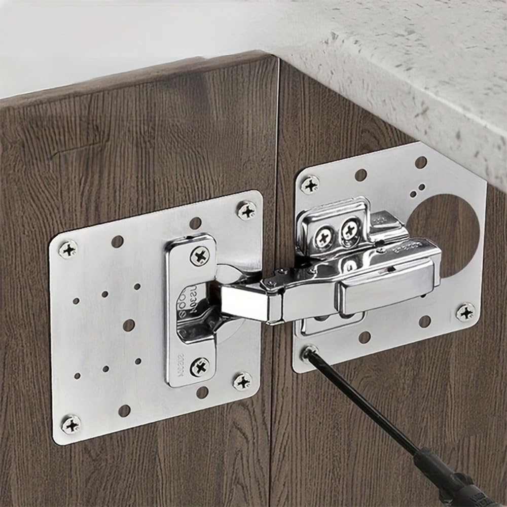 90mm Hinge Repair Plate Rust-Resistant Steel Furniture Cupboard Repair Mount Set, 8 Plates + 48 Screws