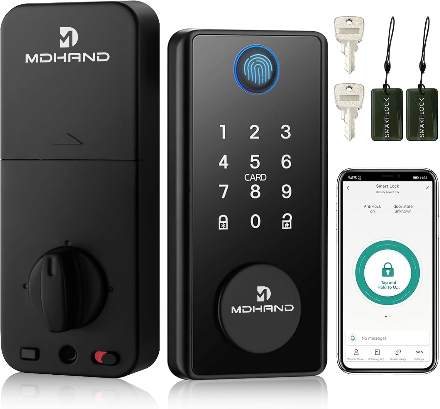 MDHAND Fingerprint Door Lock, Keyless Entry Door Lock,Smart Door Locks for Front Door with App Remote Control, Smart WiFi Deadbolt Lock, Touchscreen Keypad Deadbolt, Auto Lock, Easy Installation MDHAND Fingerprint Door Lock, Keyless Entry Door Lock,Smart Door Locks for Front Door with App Remote Control, Smart WiFi Deadbolt Lock, Touchscreen Keypad Deadbolt, Auto Lock, Easy Installation
