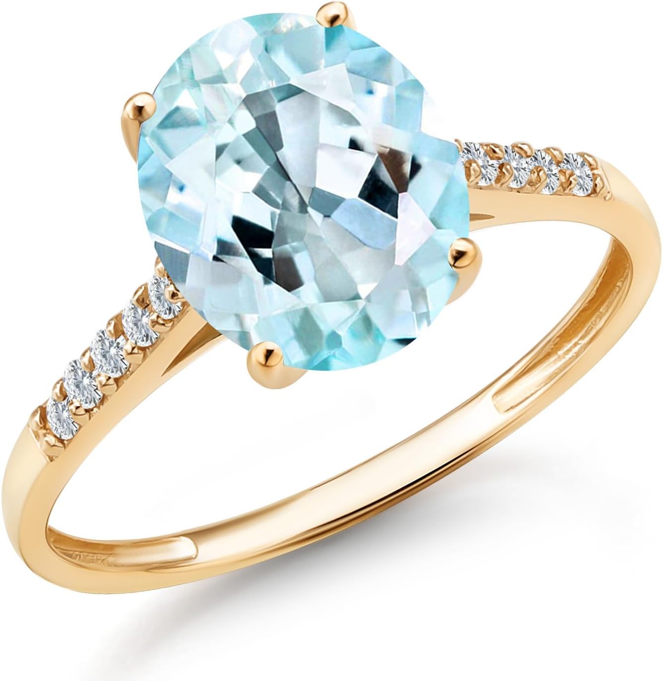 Gem Stone King 2-3 Cttw Oval Gemstone Birthstone and White Diamond Engagement Ring for Women | 10K Yellow Gold | Yellow Gold Ring For Women | Oval 10X8MM | Available in Size 5-9