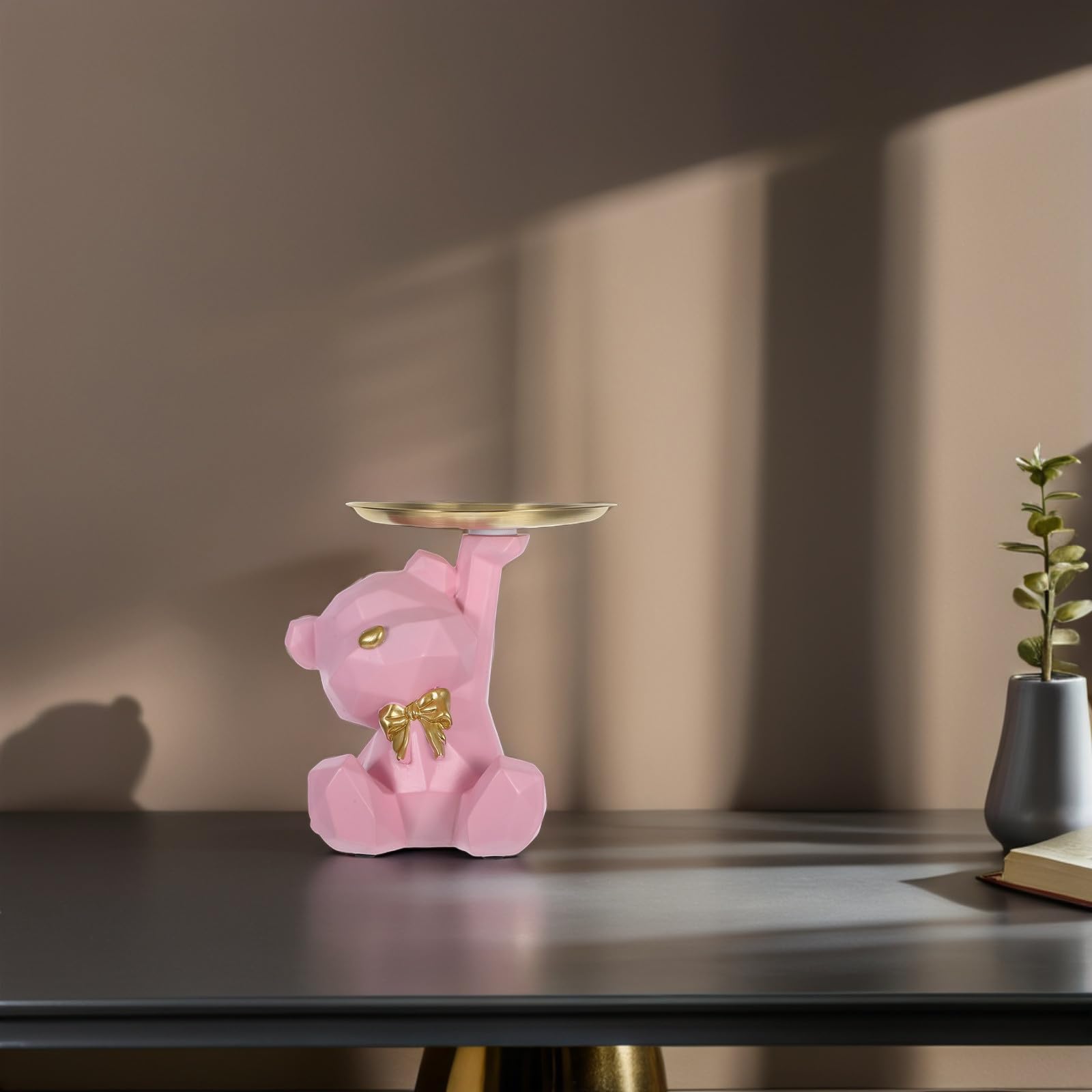 Luxshiny Statuetta Orso Geometrico Vassoio Portachiavi per Ingresso e Soggiorno, Portaoggetti Decorativo in Resina Durevole per Scrivania e Casa