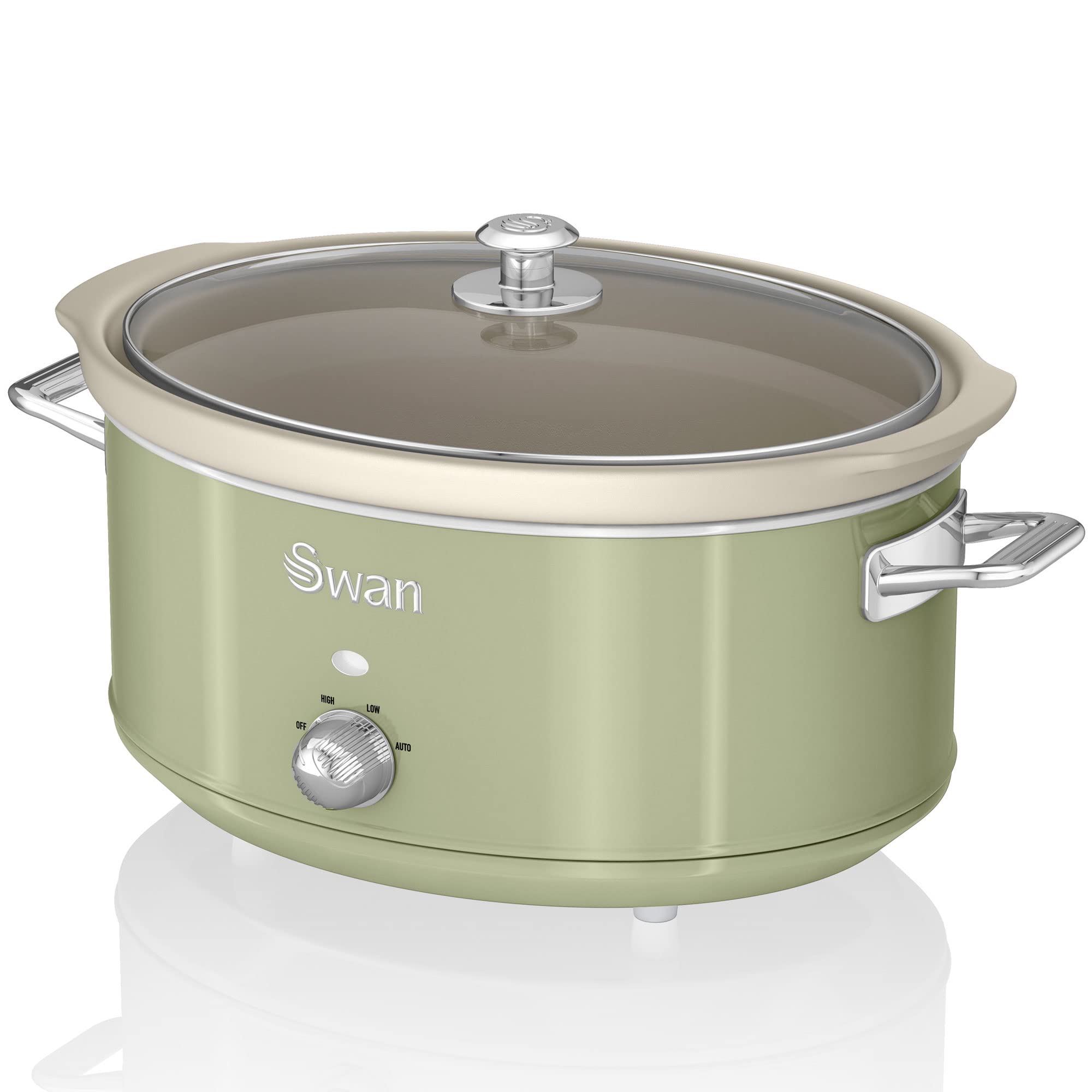 Swan Retro Slow Cooker 6,5L Cerámica Antiadherente Tapa Vidrio 3 Temperaturas 320W Verde