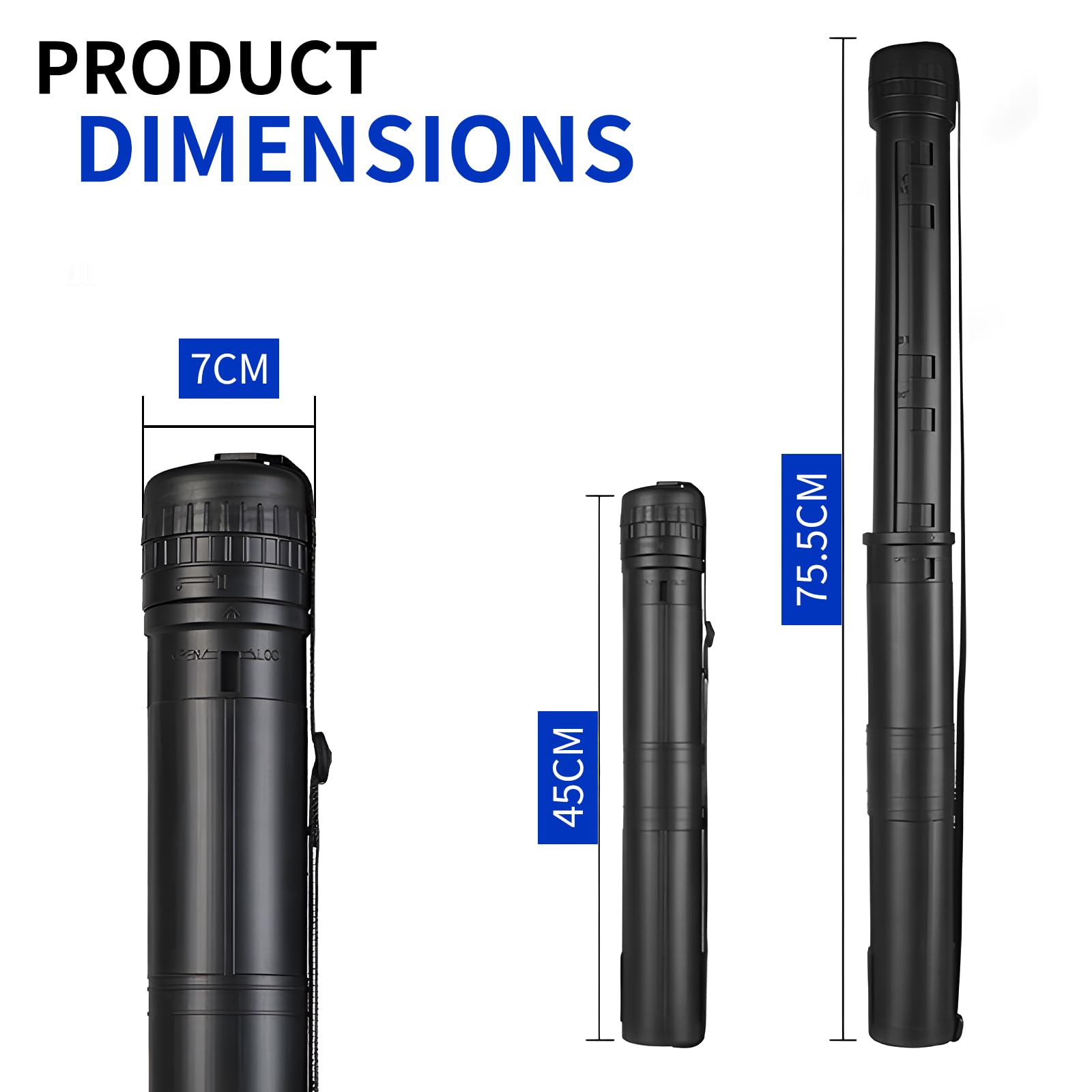 3 Piece Drawing Tube Blueprint Case, Length Adjustable 17.3‘ - 29.7’, Poster Tube with Shoulder StrapRetractable Art Plastic TubeBlack Storage Tube, Waterproof and Lightproof