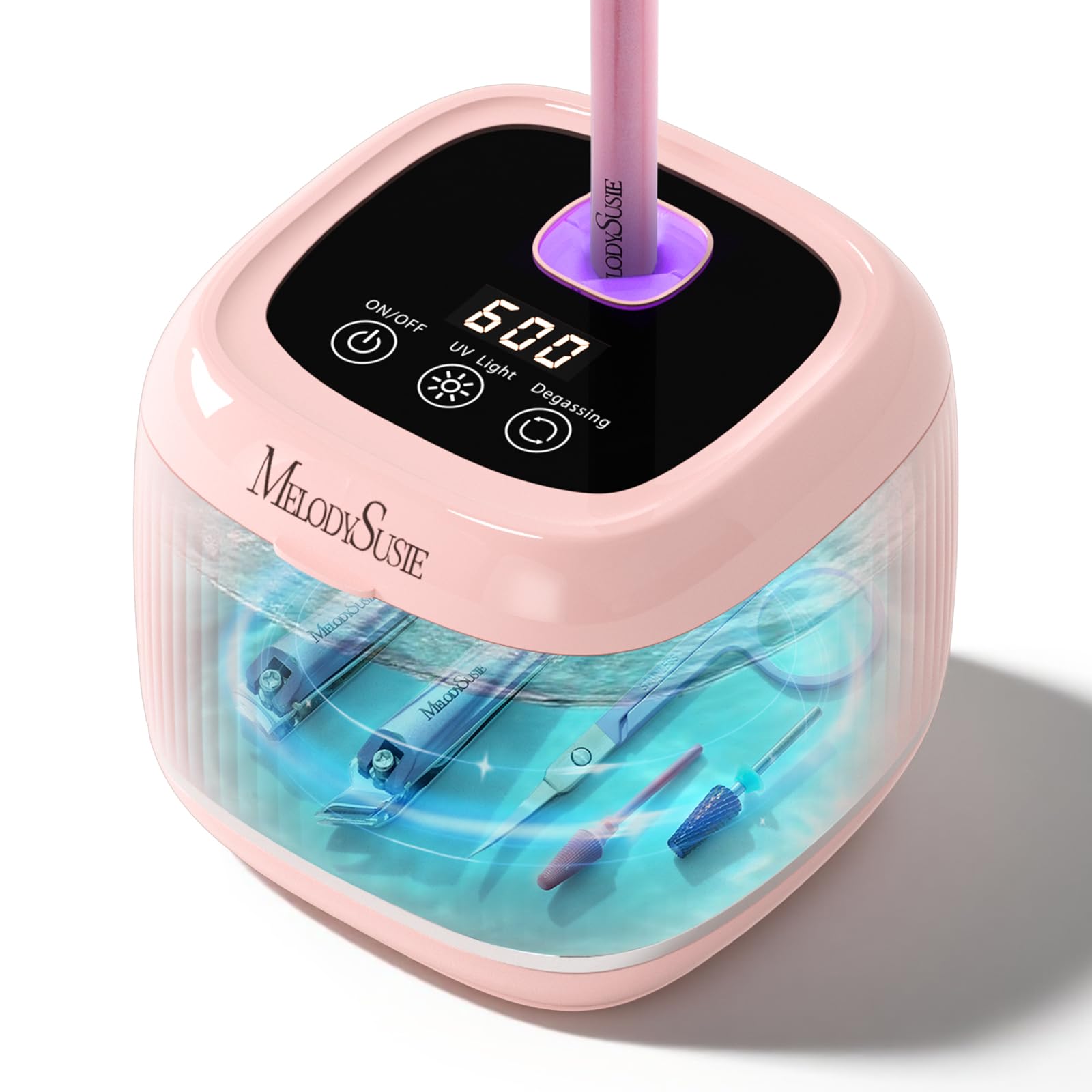 MelodySusie 2-in-1 Reinigungsgerät für Nagelwerkzeuge, UV Sterilisator mit 3 Timer-Modi Multifunktionale für Nagelfeilen, Nagel Pinsel, Nagelknipser, Schmuckreinigung, für Salon und Home, Rosa