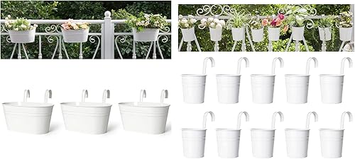 Dahey Macetas colgantes de 4 pulgadas de metal y hierro para valla de barandilla, 10 unidades y 5 pulgadas, 3 paquetes de soporte para plantas de