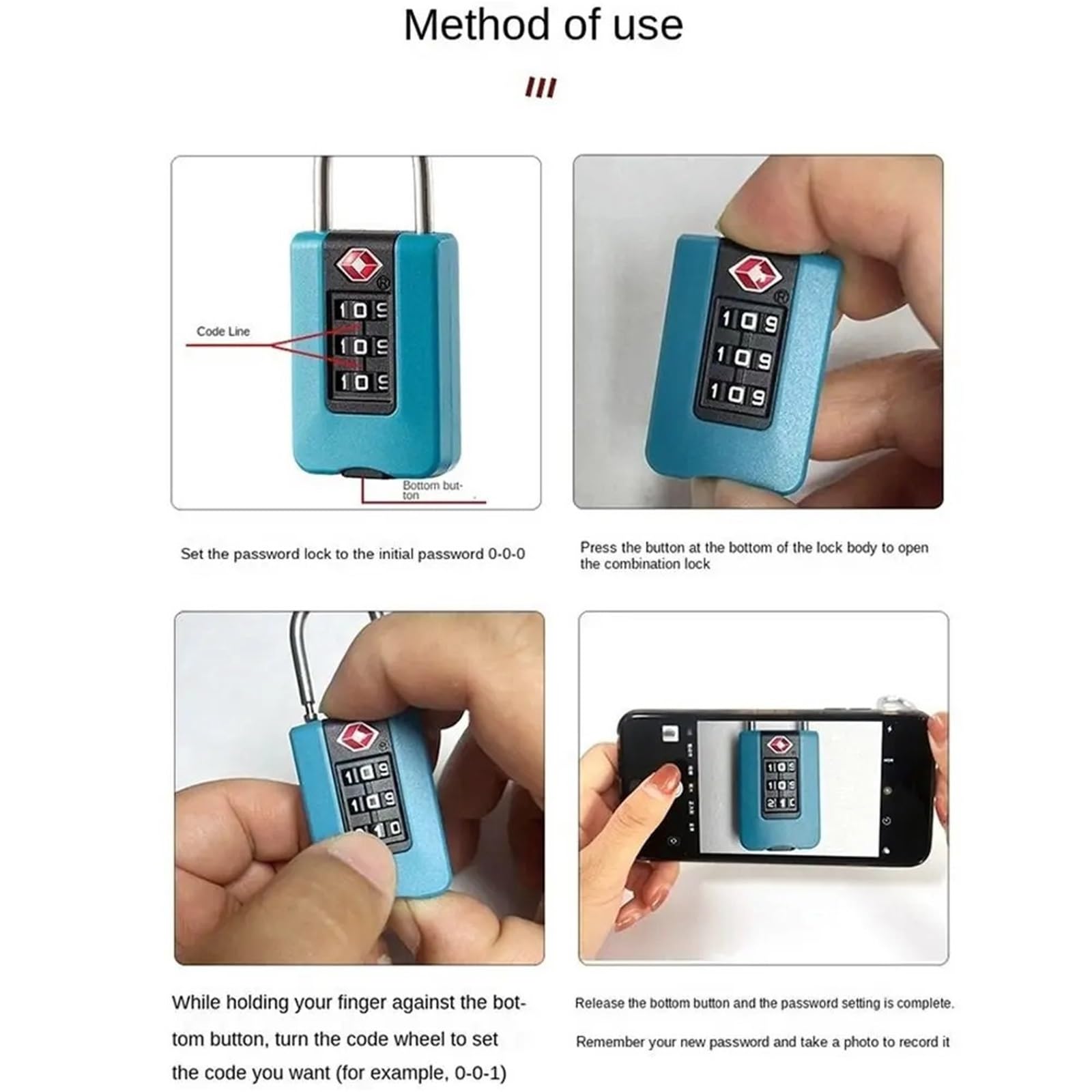 Candado de combinación de 3 dígitos para equipaje, candado codificado para maleta, para viajes, 1 unidad, Azul, One Size